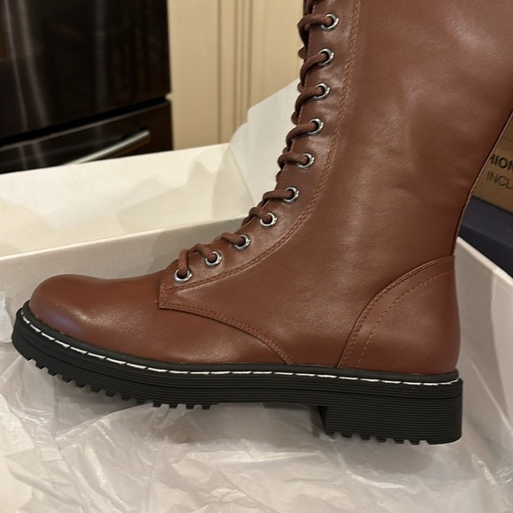 Rollda Combat Boots Mid-Calf  Lace Up Side Zipper Riding Boots Military Boots - Picture 7 of 8